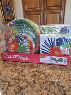 Performa Celebrate! Tropical Floral Paper Plate Napkins Party Pack Serves 50